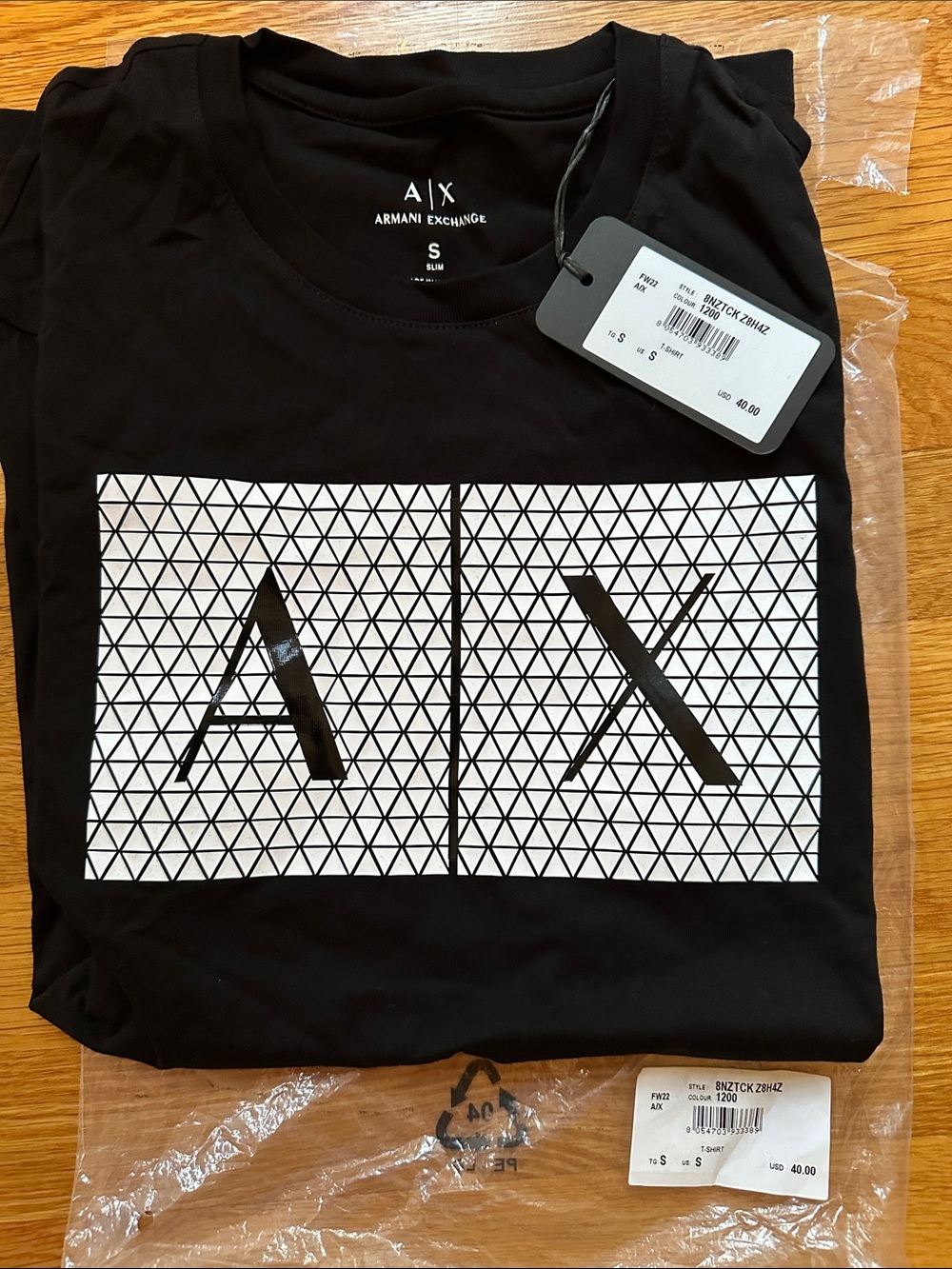 Armani Exchange NWT Black Tee w/White AX Geometric Panel Mens size small